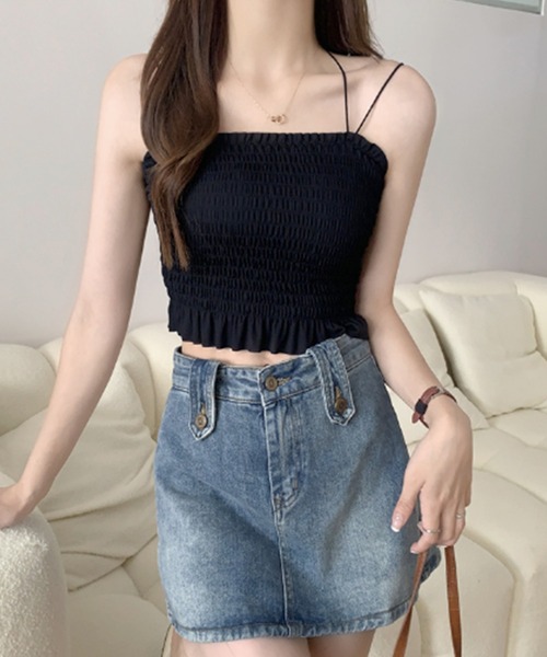 Lace Ladies(レースレディース)の「バック クロス シャーリング フリル ブラトップ(キャミソール・レディース・ピンク/グリーン/ホワイト/ブラック・FREE)」の8枚目の写真