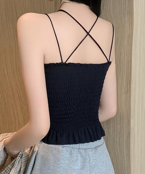 Lace Ladies(レースレディース)の「バック クロス シャーリング フリル ブラトップ(キャミソール・レディース・ピンク/グリーン/ホワイト/ブラック・FREE)」の9枚目の写真