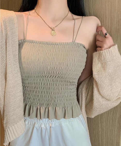 Lace Ladies(レースレディース)の「バック クロス シャーリング フリル ブラトップ(キャミソール・レディース・ピンク/グリーン/ホワイト/ブラック・FREE)」の16枚目の写真