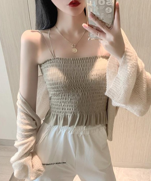 Lace Ladies(レースレディース)の「バック クロス シャーリング フリル ブラトップ(キャミソール・レディース・ピンク/グリーン/ホワイト/ブラック・FREE)」の17枚目の写真