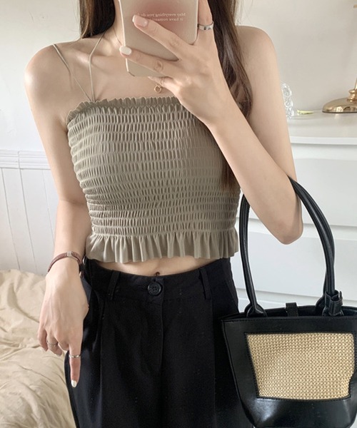 Lace Ladies(レースレディース)の「バック クロス シャーリング フリル ブラトップ(キャミソール・レディース・ピンク/グリーン/ホワイト/ブラック・FREE)」の18枚目の写真