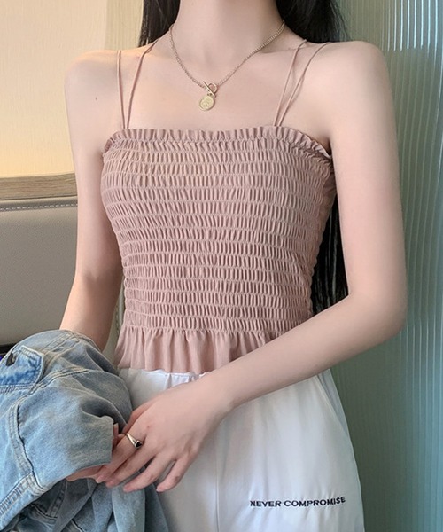 Lace Ladies(レースレディース)の「バック クロス シャーリング フリル ブラトップ(キャミソール・レディース・ピンク/グリーン/ホワイト/ブラック・FREE)」の20枚目の写真