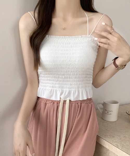 Lace Ladies(レースレディース)の「バック クロス シャーリング フリル ブラトップ(キャミソール・レディース・ピンク/グリーン/ホワイト/ブラック・FREE)」の13枚目の写真
