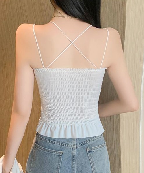Lace Ladies(レースレディース)の「バック クロス シャーリング フリル ブラトップ(キャミソール・レディース・ピンク/グリーン/ホワイト/ブラック・FREE)」の14枚目の写真