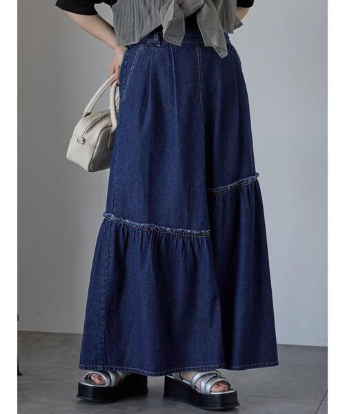 ehka sopo（エヘカソポ）の「デニム切替ギャザースカート（スカート・レディース・ブルー/サックスブルー/ネイビー・F）」の2枚目の写真