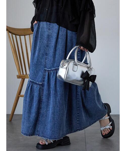 ehka sopo（エヘカソポ）の「デニム切替ギャザースカート（スカート・レディース・ブルー/サックスブルー/ネイビー・F）」の3枚目の写真