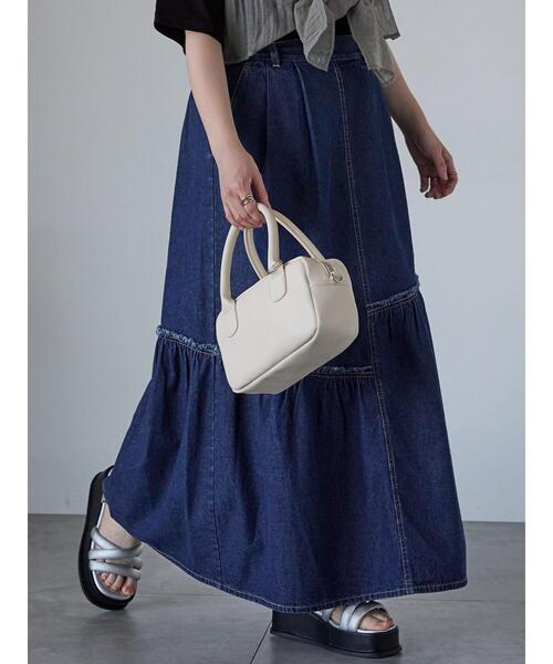 ehka sopo（エヘカソポ）の「デニム切替ギャザースカート（スカート・レディース・ブルー/サックスブルー/ネイビー・F）」の5枚目の写真