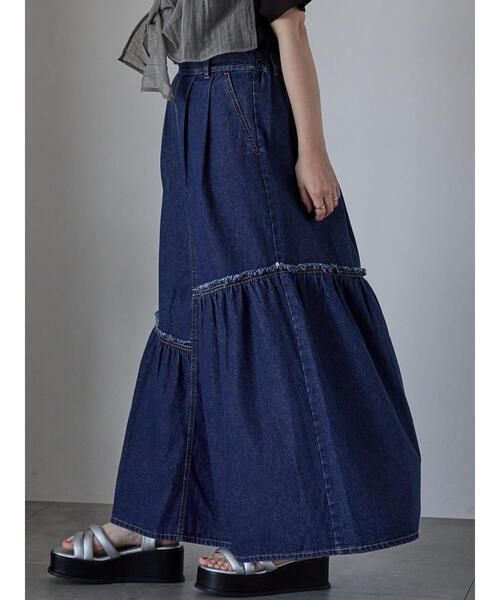 ehka sopo（エヘカソポ）の「デニム切替ギャザースカート（スカート・レディース・ブルー/サックスブルー/ネイビー・F）」の6枚目の写真