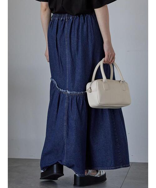 ehka sopo（エヘカソポ）の「デニム切替ギャザースカート（スカート・レディース・ブルー/サックスブルー/ネイビー・F）」の7枚目の写真