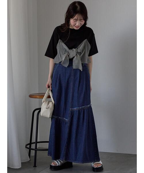 ehka sopo（エヘカソポ）の「デニム切替ギャザースカート（スカート・レディース・ブルー/サックスブルー/ネイビー・F）」の8枚目の写真