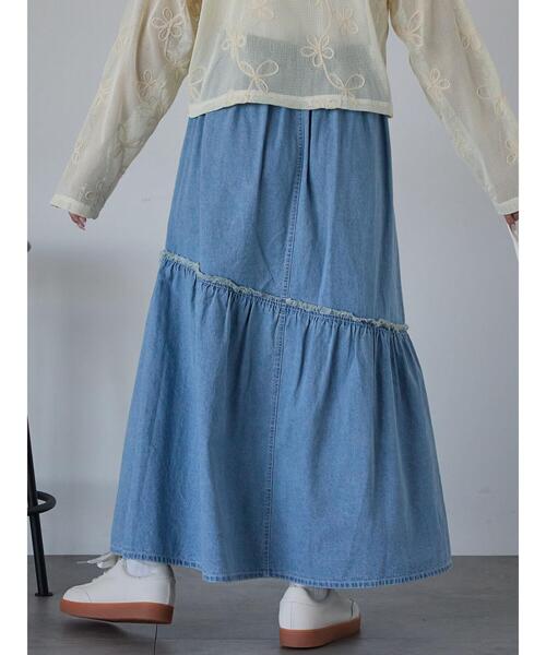 ehka sopo（エヘカソポ）の「デニム切替ギャザースカート（スカート・レディース・ブルー/サックスブルー/ネイビー・F）」の12枚目の写真