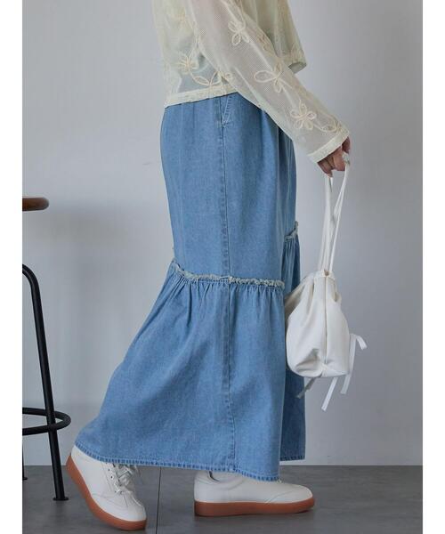ehka sopo（エヘカソポ）の「デニム切替ギャザースカート（スカート・レディース・ブルー/サックスブルー/ネイビー・F）」の13枚目の写真