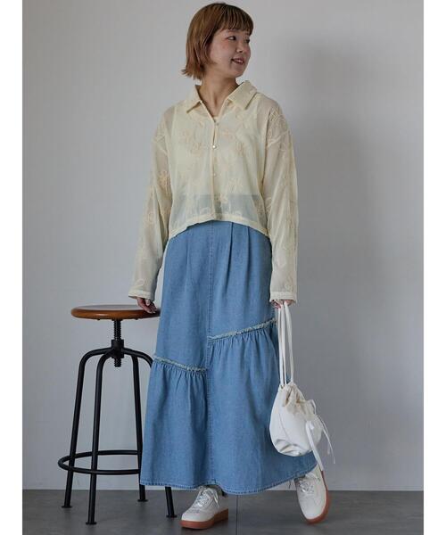 ehka sopo（エヘカソポ）の「デニム切替ギャザースカート（スカート・レディース・ブルー/サックスブルー/ネイビー・F）」の14枚目の写真