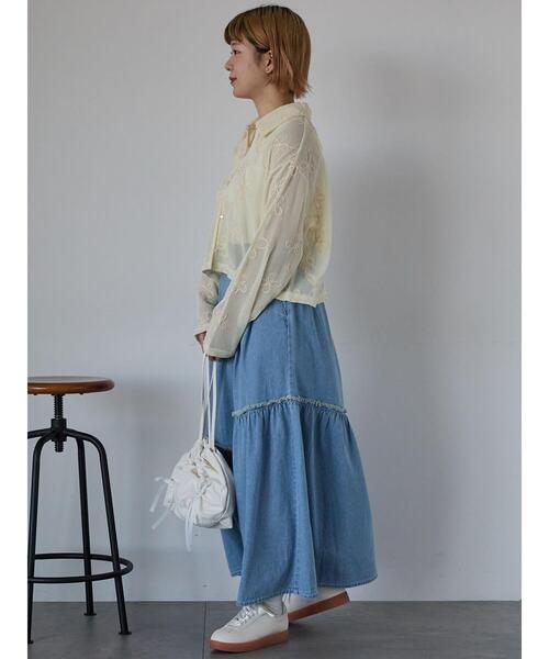 ehka sopo（エヘカソポ）の「デニム切替ギャザースカート（スカート・レディース・ブルー/サックスブルー/ネイビー・F）」の16枚目の写真