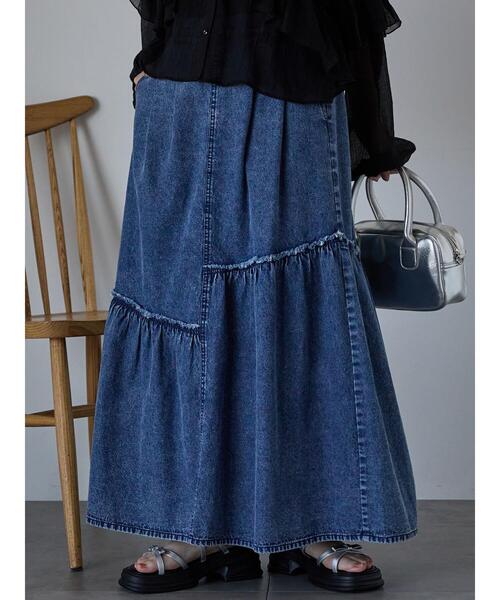 ehka sopo（エヘカソポ）の「デニム切替ギャザースカート（スカート・レディース・ブルー/サックスブルー/ネイビー・F）」の18枚目の写真