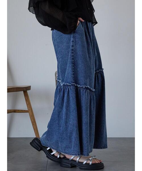 ehka sopo（エヘカソポ）の「デニム切替ギャザースカート（スカート・レディース・ブルー/サックスブルー/ネイビー・F）」の19枚目の写真