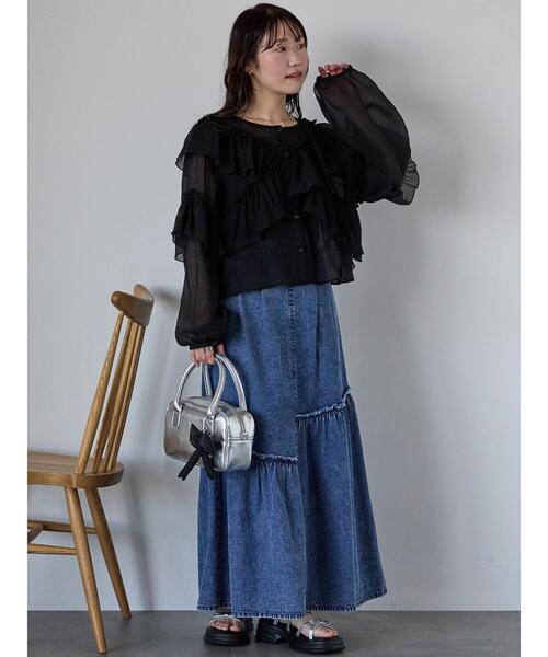 ehka sopo（エヘカソポ）の「デニム切替ギャザースカート（スカート・レディース・ブルー/サックスブルー/ネイビー・F）」の21枚目の写真