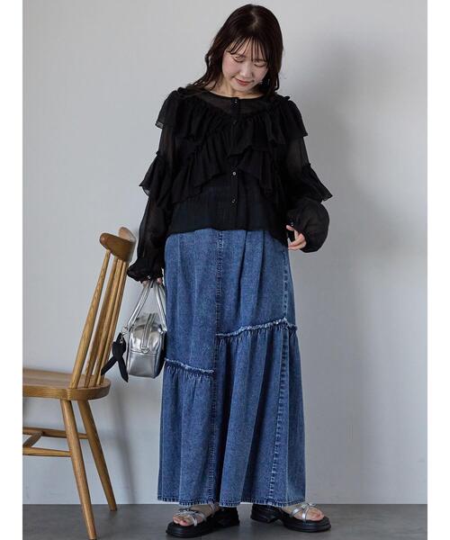 ehka sopo（エヘカソポ）の「デニム切替ギャザースカート（スカート・レディース・ブルー/サックスブルー/ネイビー・F）」の22枚目の写真