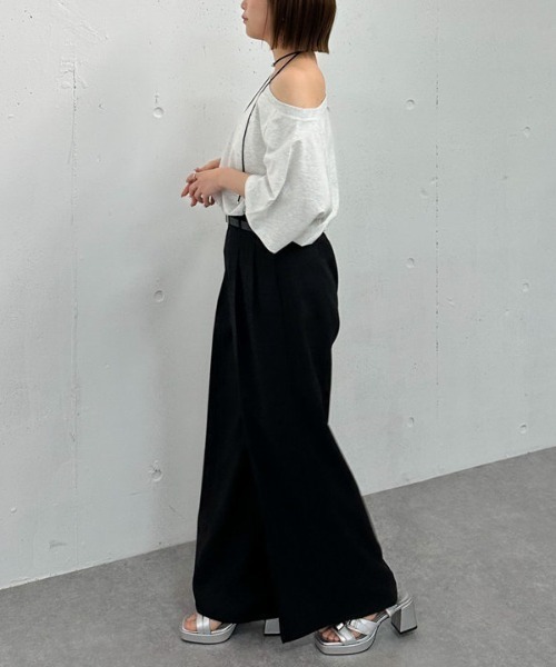 archives(アルシーヴ)の「ベルト付麻調タックワイドスラックス(スラックス・レディース・ベージュ/チャコールグレー/ブラック・MEDIUM)」の19枚目の写真