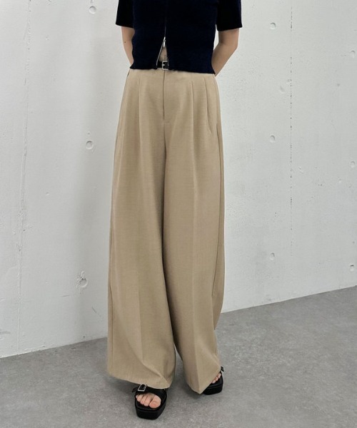 archives(アルシーヴ)の「ベルト付麻調タックワイドスラックス(スラックス・レディース・ベージュ/チャコールグレー/ブラック・MEDIUM)」の16枚目の写真