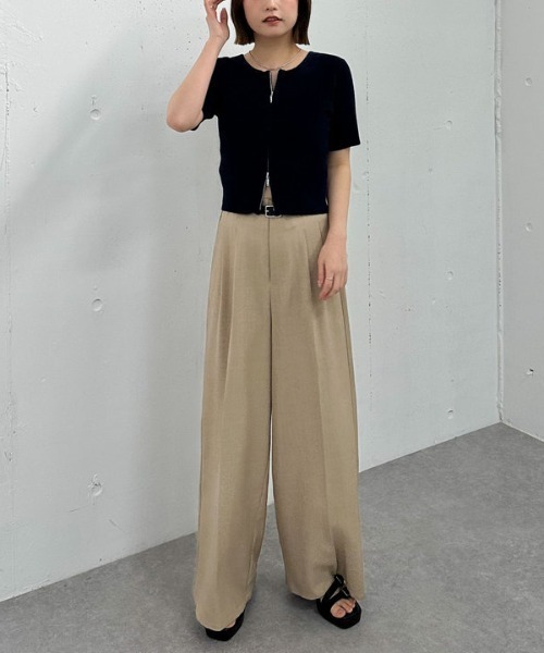 archives(アルシーヴ)の「ベルト付麻調タックワイドスラックス(スラックス・レディース・ベージュ/チャコールグレー/ブラック・MEDIUM)」の12枚目の写真