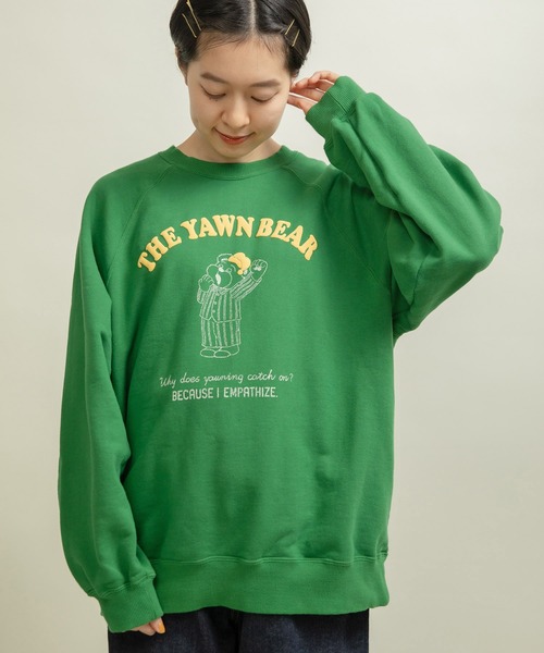 CHILD WOMAN（チャイルドウーマン）の「☆30/10裏毛 眠たいくまプリントスウェット（スウェット・レディース・グレー/アイボリー/グリーン・FREE）」の19枚目の写真