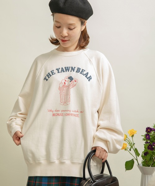 CHILD WOMAN（チャイルドウーマン）の「☆30/10裏毛 眠たいくまプリントスウェット（スウェット・レディース・グレー/アイボリー/グリーン・FREE）」の16枚目の写真