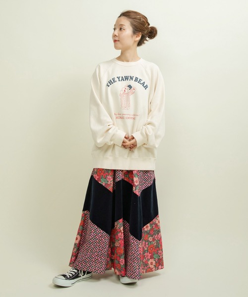 CHILD WOMAN（チャイルドウーマン）の「☆30/10裏毛 眠たいくまプリントスウェット（スウェット・レディース・グレー/アイボリー/グリーン・FREE）」の8枚目の写真