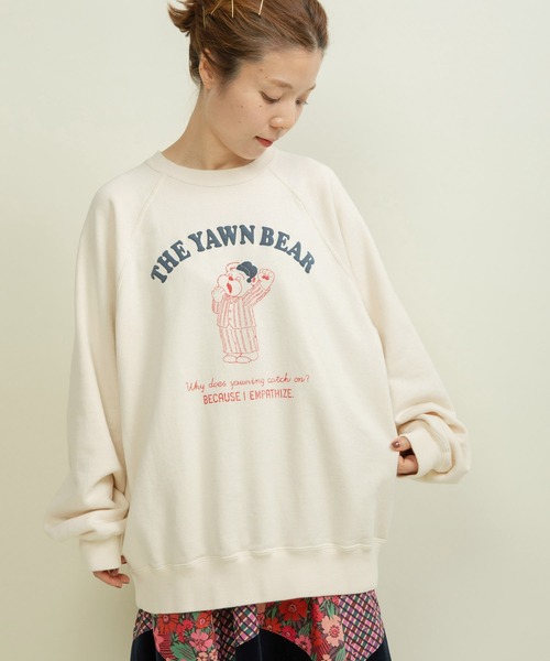 CHILD WOMAN（チャイルドウーマン）の「☆30/10裏毛 眠たいくまプリントスウェット（スウェット・レディース・グレー/アイボリー/グリーン・FREE）」の7枚目の写真
