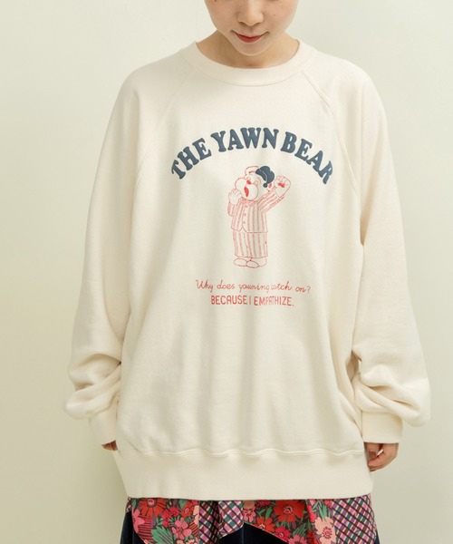 CHILD WOMAN（チャイルドウーマン）の「☆30/10裏毛 眠たいくまプリントスウェット（スウェット・レディース・グレー/アイボリー/グリーン・FREE）」の4枚目の写真