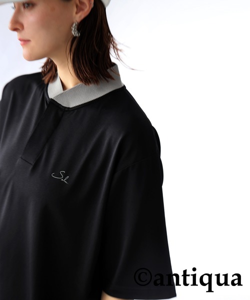 antiqua(アンティカ)の「カラーマッチトップス(Tシャツ/カットソー・レディース・ホワイト/ブラック・ML/LXL)」の1枚目の写真