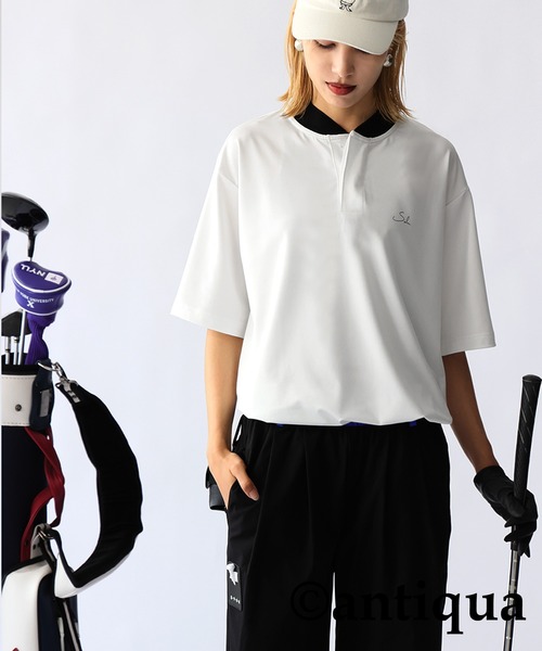 antiqua(アンティカ)の「カラーマッチトップス(Tシャツ/カットソー・レディース・ホワイト/ブラック・ML/LXL)」の5枚目の写真