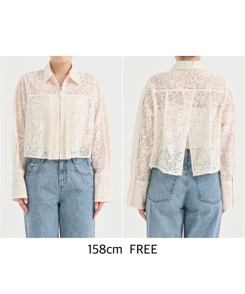 ブラウス シャツ コットンレースフロントZIPシャツ レディース コットンレースフロントZIPシャツ(FREE WHITE): : ウィメンズ