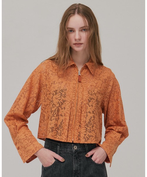 PUBLIC TOKYO(パブリックトウキョウ)の「【残りわずか】コットンレースフロントZIPシャツ(シャツ/ブラウス・レディース・ブラック/ホワイト/オレンジ・FREE)」の3枚目の写真