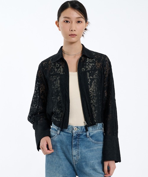 PUBLIC TOKYO(パブリックトウキョウ)の「【残りわずか】コットンレースフロントZIPシャツ(シャツ/ブラウス・レディース・ブラック/ホワイト/オレンジ・FREE)」の5枚目の写真