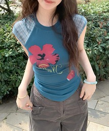 Miaou 青色 花柄 シースルータンクトップ シアー」に該当するトップス（ブルー・ネイビー/青色系・花柄