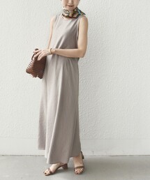 〈接触冷感/吸水速乾/防シワ〉ツイル ノースリーブ ベルト付き ワンピース