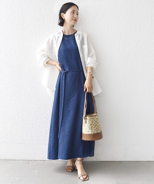 SHIPS(シップス)の「〈接触冷感/吸水速乾/防シワ〉ツイル ノースリーブ ベルト付き ワンピース(ワンピース・レディース・ブラック/ブラウン/ベージュ/ブルー・ONE SIZE)」の5枚目の写真