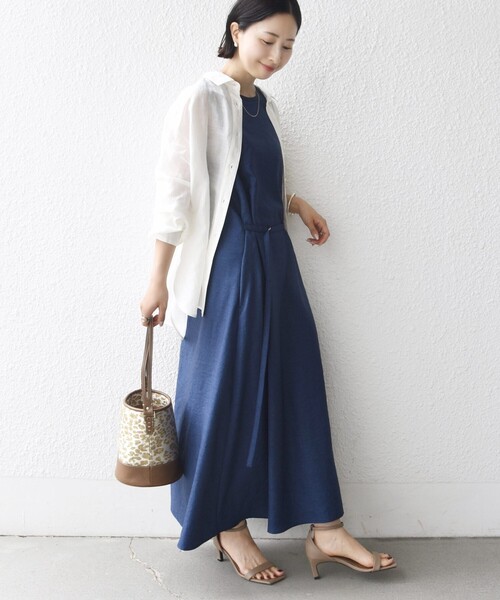 SHIPS(シップス)の「〈接触冷感/吸水速乾/防シワ〉ツイル ノースリーブ ベルト付き ワンピース(ワンピース・レディース・ブラック/ブラウン/ベージュ/ブルー・ONE SIZE)」の7枚目の写真