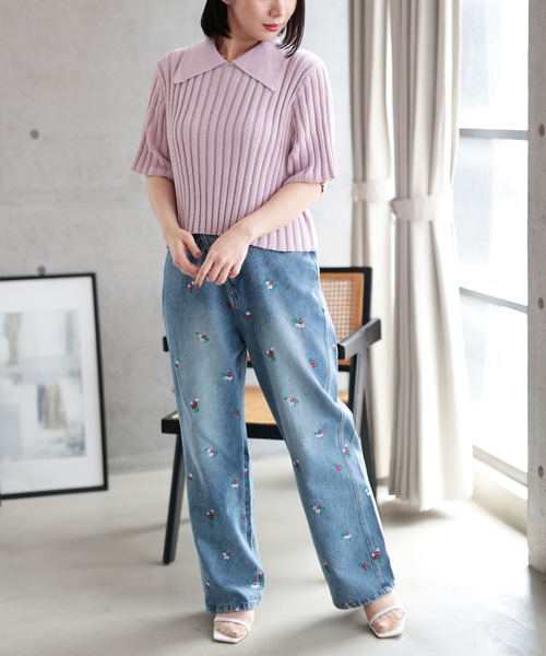 Ruwan yu(ルワンユー)の「小花刺繍ストレートデニムパンツ【大きいサイズ対応】(デニムパンツ・レディース・ブルー・L/LL/3L/4L)」の6枚目の写真