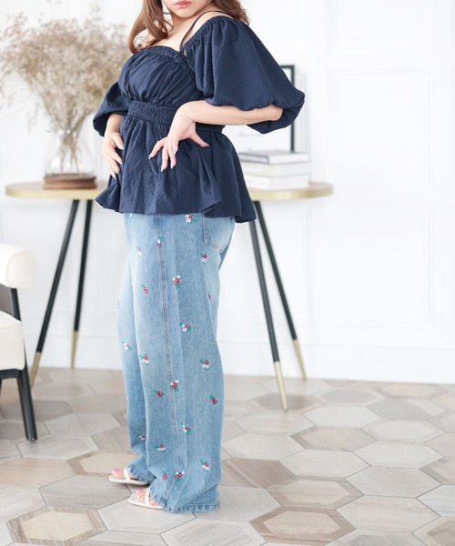 Ruwan yu(ルワンユー)の「小花刺繍ストレートデニムパンツ【大きいサイズ対応】(デニムパンツ・レディース・ブルー・L/LL/3L/4L)」の12枚目の写真