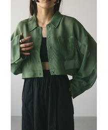 トップス　オリーブグリーン ジェイダ GYDA ショルダーオープンシャギーニット トップス