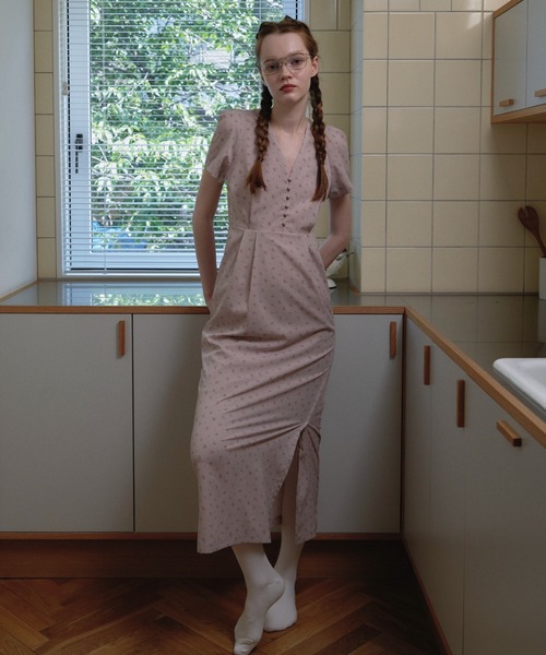 HONEY MI HONEY（ハニーミーハニー）の「floral chiffon puff one-piece（ワンピース・レディース・ブラック/ピンク/ベージュ・FREE）」の3枚目の写真