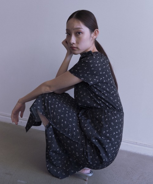 HONEY MI HONEY（ハニーミーハニー）の「floral chiffon puff one-piece（ワンピース・レディース・ブラック/ピンク/ベージュ・FREE）」の10枚目の写真