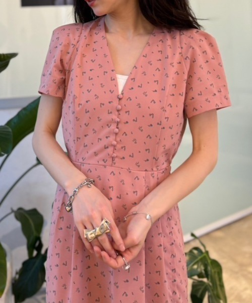HONEY MI HONEY（ハニーミーハニー）の「floral chiffon puff one-piece（ワンピース・レディース・ブラック/ピンク/ベージュ・FREE）」の19枚目の写真