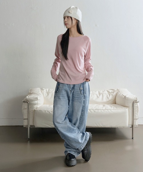 UNE MANSION(ユヌマンション)の「ユニークボタンポケットバルーンシルエットワイドデニムパンツ(デニムパンツ・レディース・ブルー/ブラック・SMALL/LARGE/MEDIUM)」の19枚目の写真