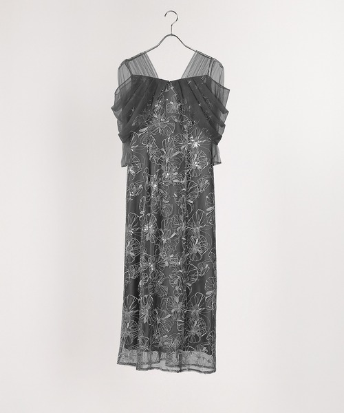 Kana（カナ）の「チュールドレープ スパンコール 花刺繍 ドレス 結婚式 パーティードレス オケージョンドレス お呼ばれワンピース（ドレス・レディース・ブラック/チャコールグレー/ブラウン/ライトグリーン/イエロー・M/L/S/SS）」の7枚目の写真