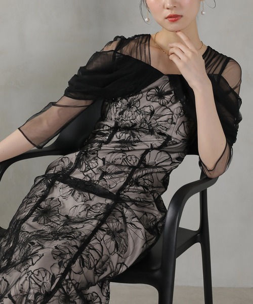 Kana チュールドレープ 花刺繍 オケージョンドレス 美品　Mサイズ Kana ドレス チュールドレープ スパンコール 花刺繍 結婚式