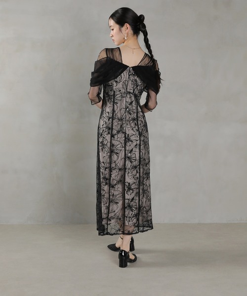 Kana（カナ）の「チュールドレープ スパンコール 花刺繍 ドレス 結婚式 パーティードレス オケージョンドレス お呼ばれワンピース（ドレス・レディース・ブラック/チャコールグレー/ブラウン/ライトグリーン/イエロー・M/L/S/SS）」の18枚目の写真