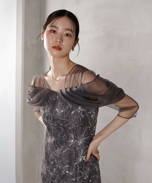 Kana（カナ）の「チュールドレープ スパンコール 花刺繍 ドレス 結婚式 パーティードレス オケージョンドレス お呼ばれワンピース（ドレス・レディース・ブラック/チャコールグレー/ブラウン/ライトグリーン/イエロー・M/L/S/SS）」の17枚目の写真